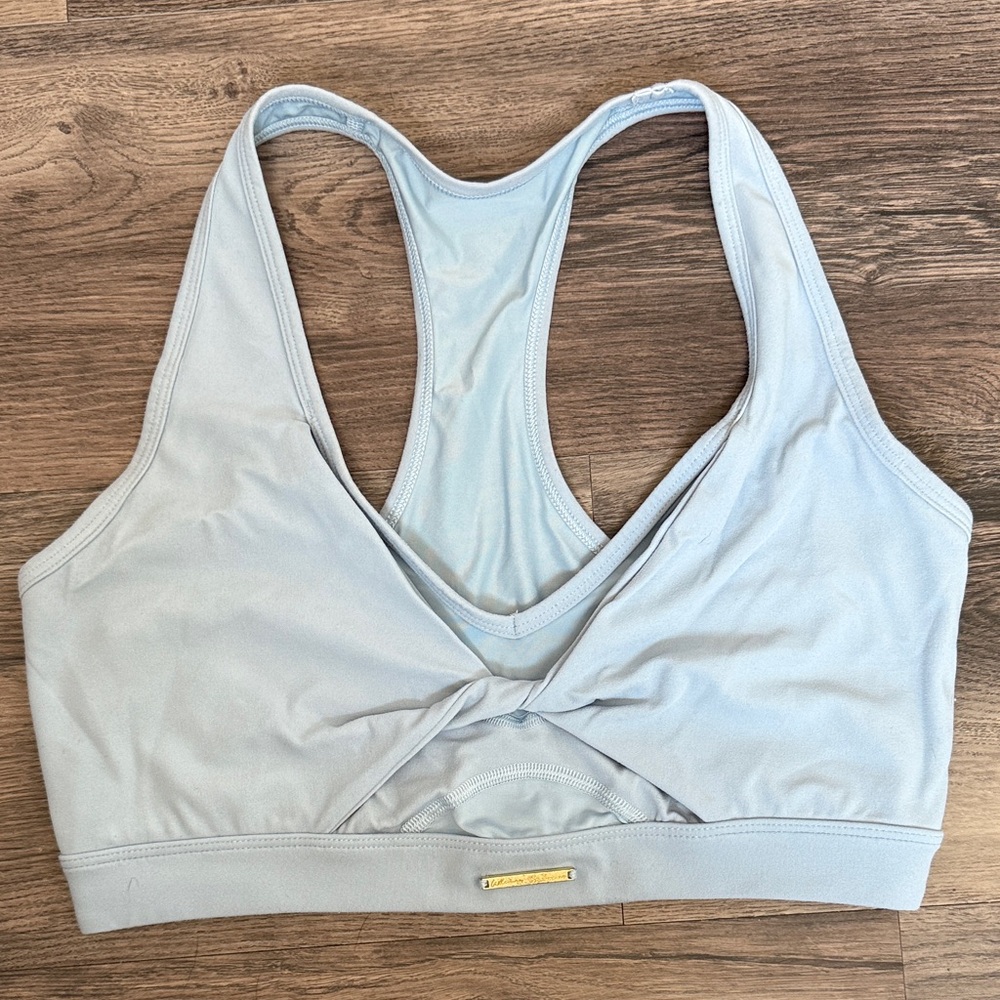 Light Blue Whitney Simmons x Gymshark sports bra W gold